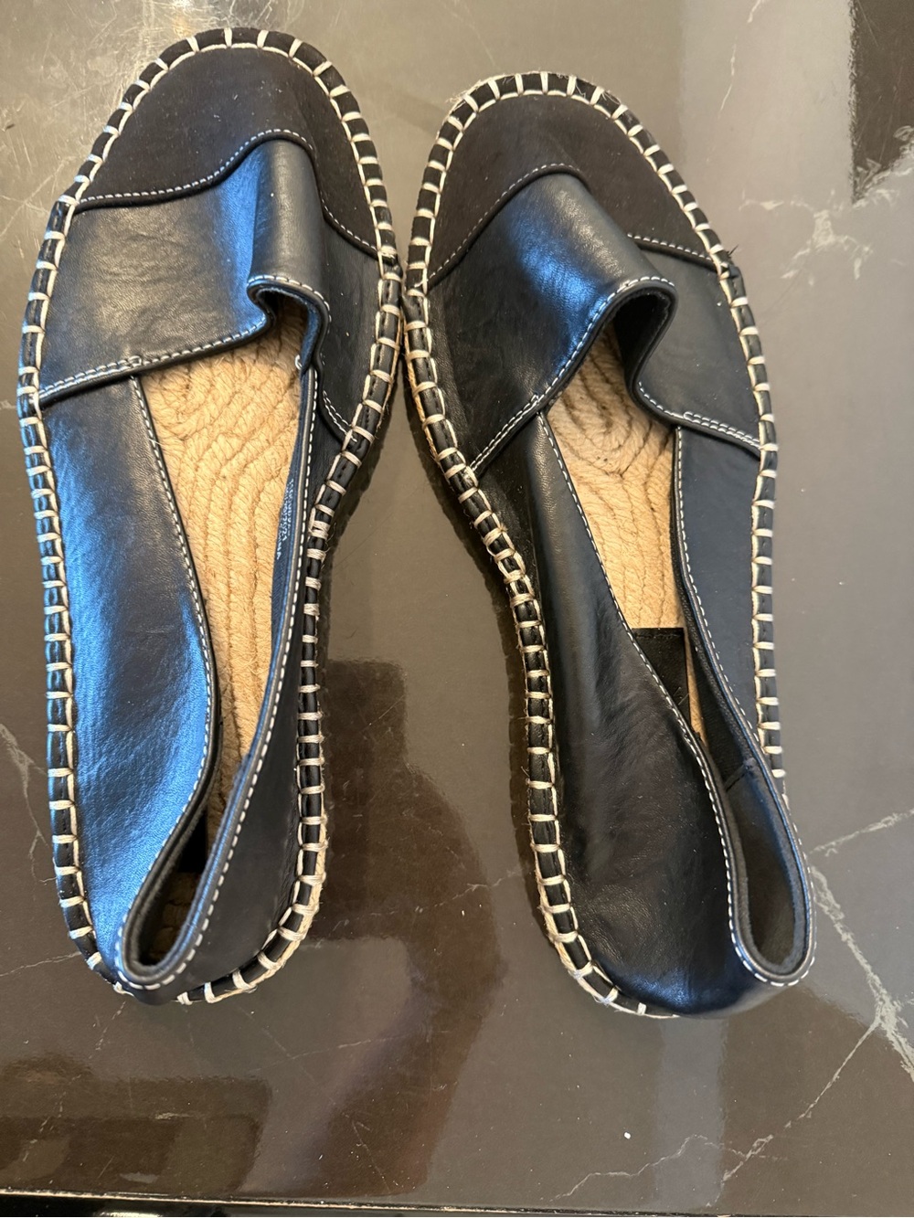 Women’s Black Leather Slip-On Espadrilles